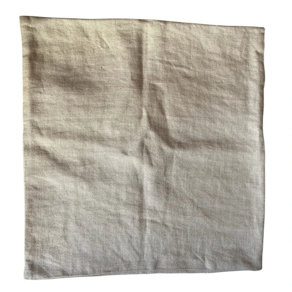 Pottery Barn Big Button Textured Linen Pillow Cover Beige Taupe Minimalist 18”